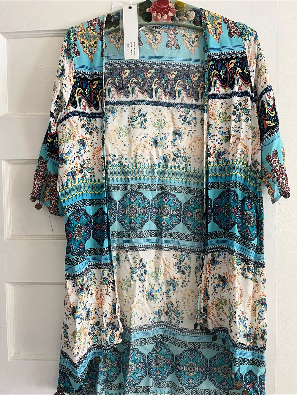 Millau Turquoise & Cream Boho Swim Coverup Kimono